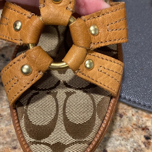 Coach Wood Platform Monogram Sandal Size 10. - Picture 9 of 10